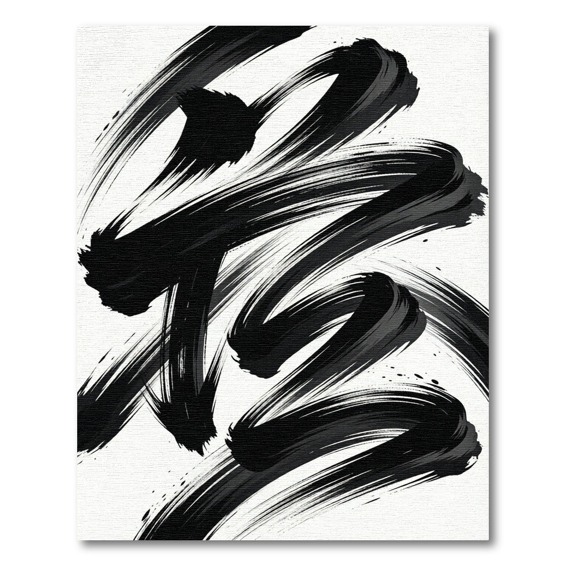 Monochrome Gestural Ink Stroke Abstract Rug