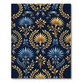 Golden Palm Leaf Navy Floral Damask Rug
