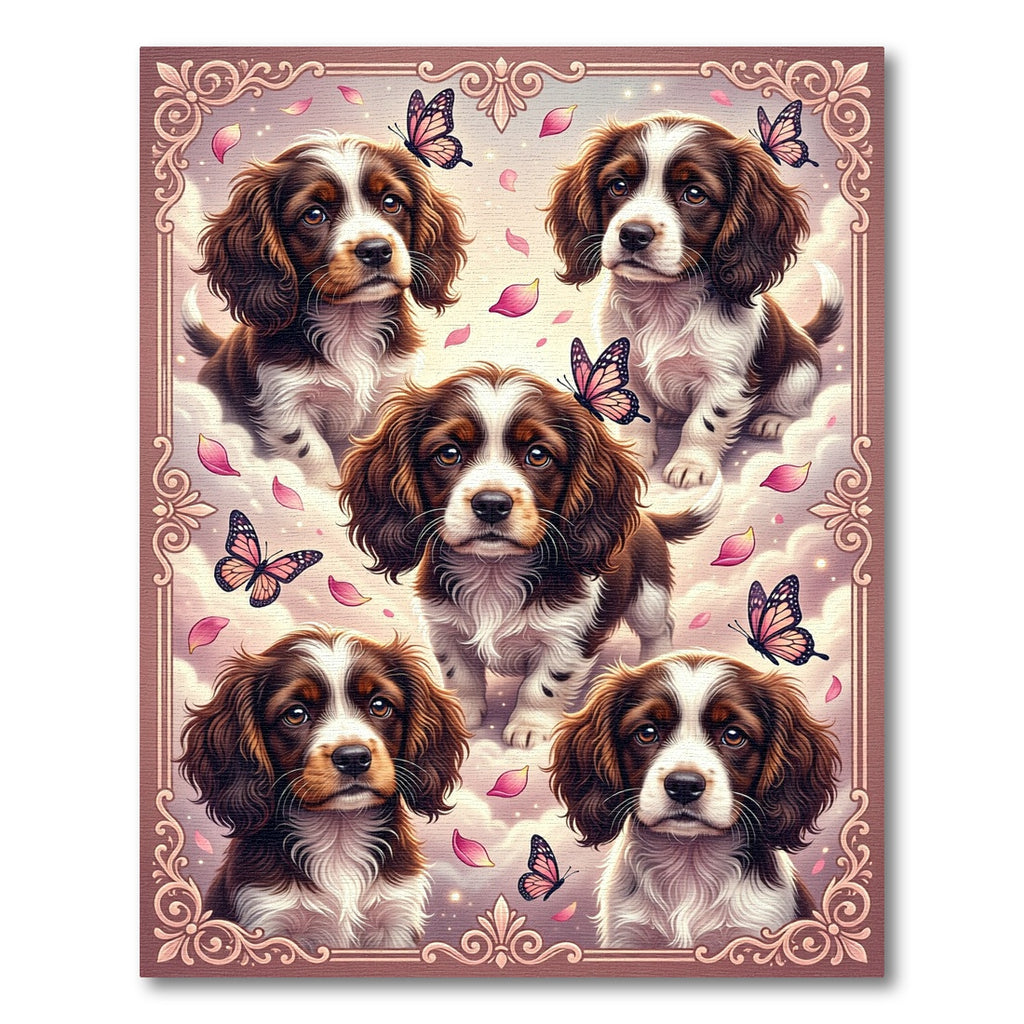 Whimsical Brown Puppy and Butterfly Garden Rug
