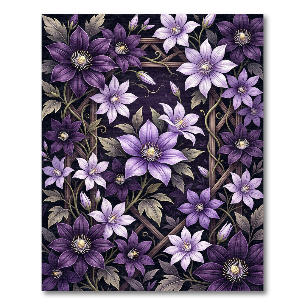 Elegant Purple Clematis Floral Trellis Rug