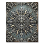 Ornate Silver Medallion Slate Sunburst Rug