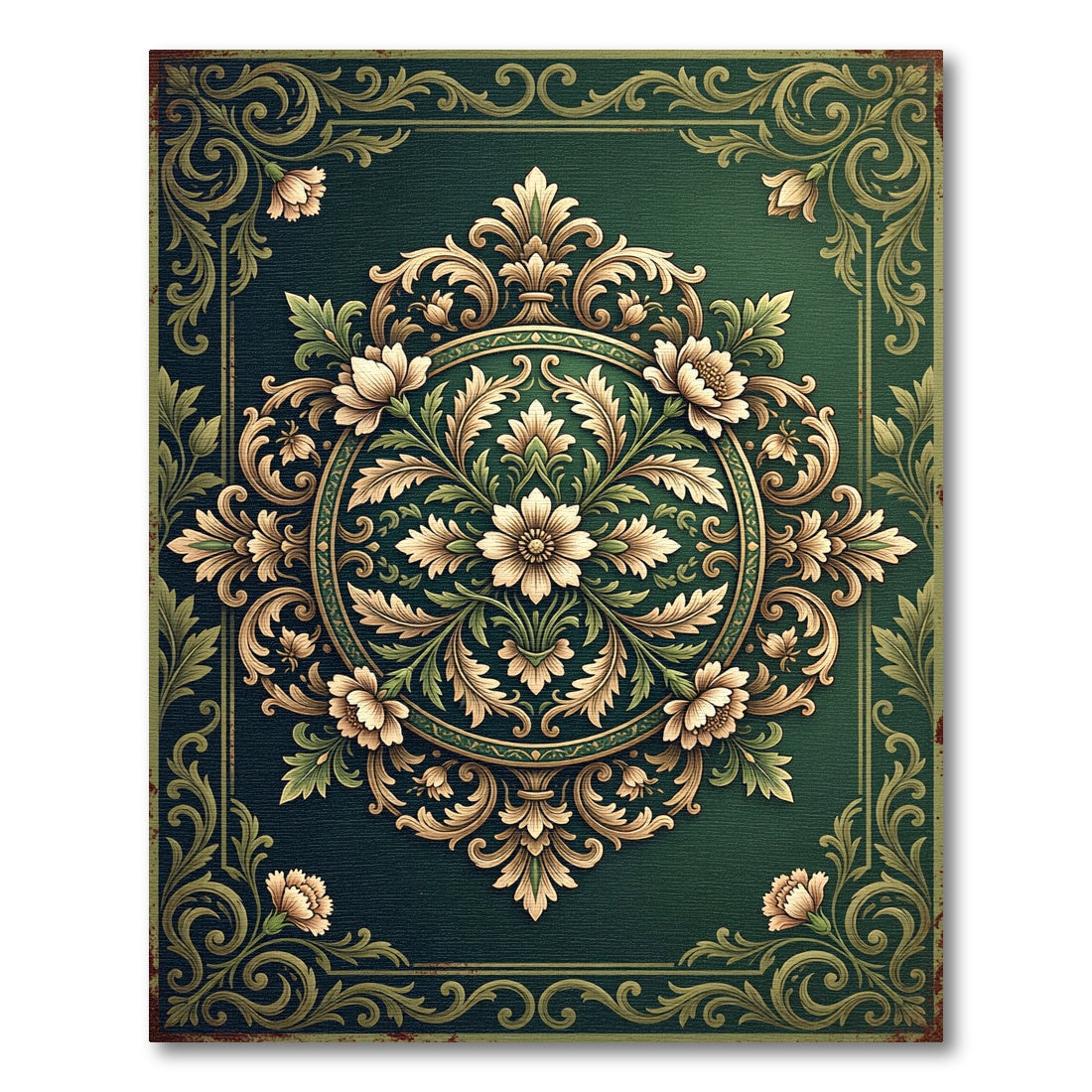 Ornate Emerald Floral Medallion Rug
