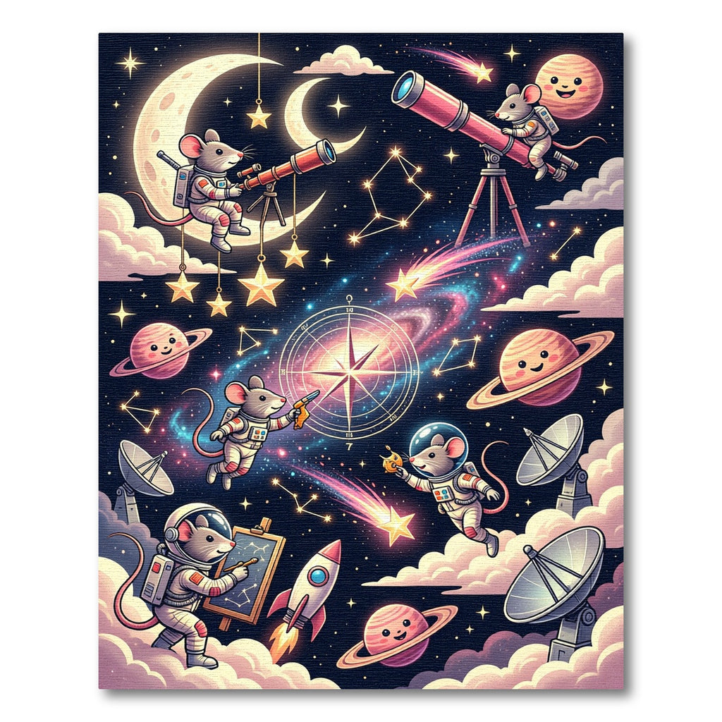 Whimsical Cosmic Space Mouse Planet Rug