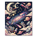 Whimsical Cosmic Space Mouse Planet Rug