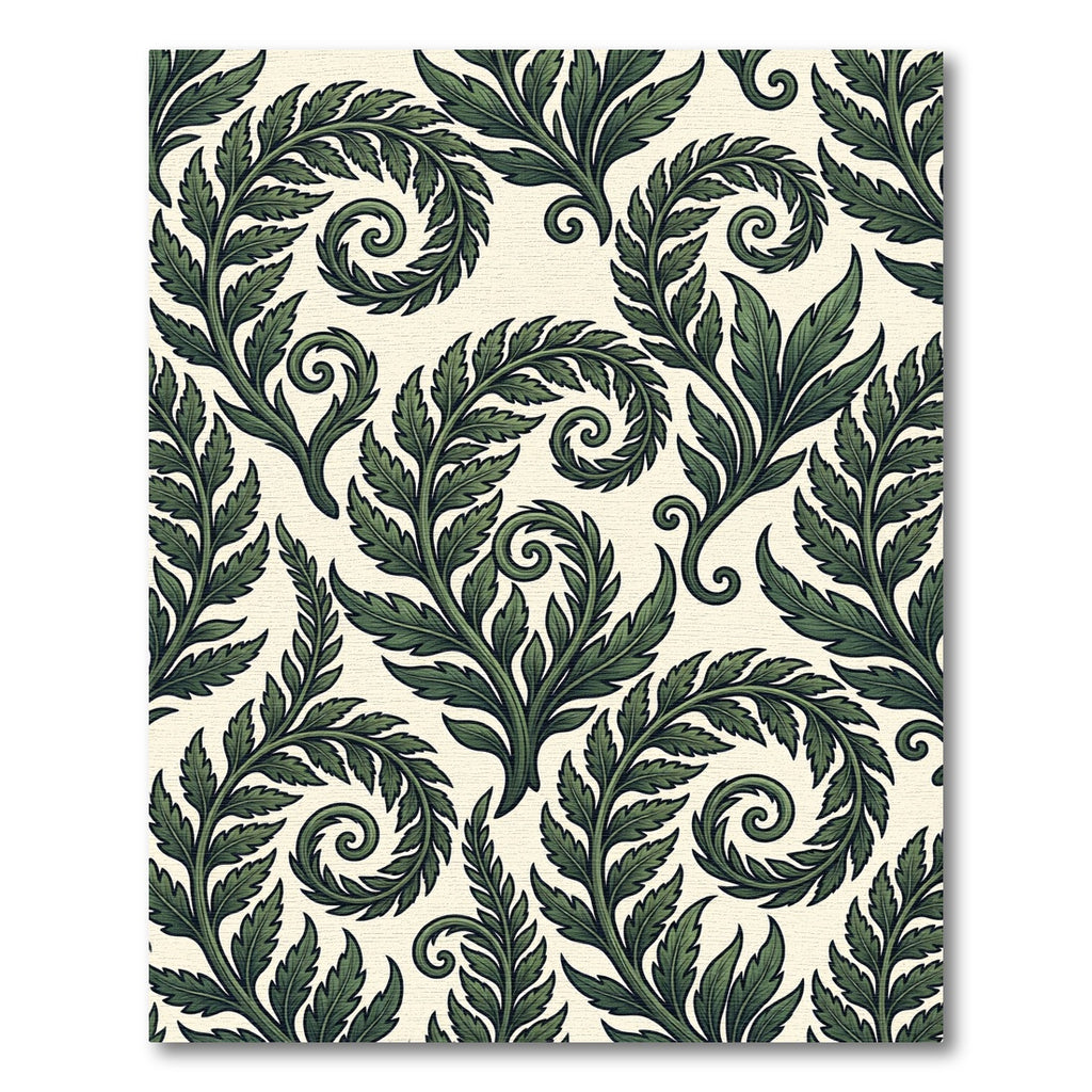 Dark Green Leafy Swirl Composition Rug