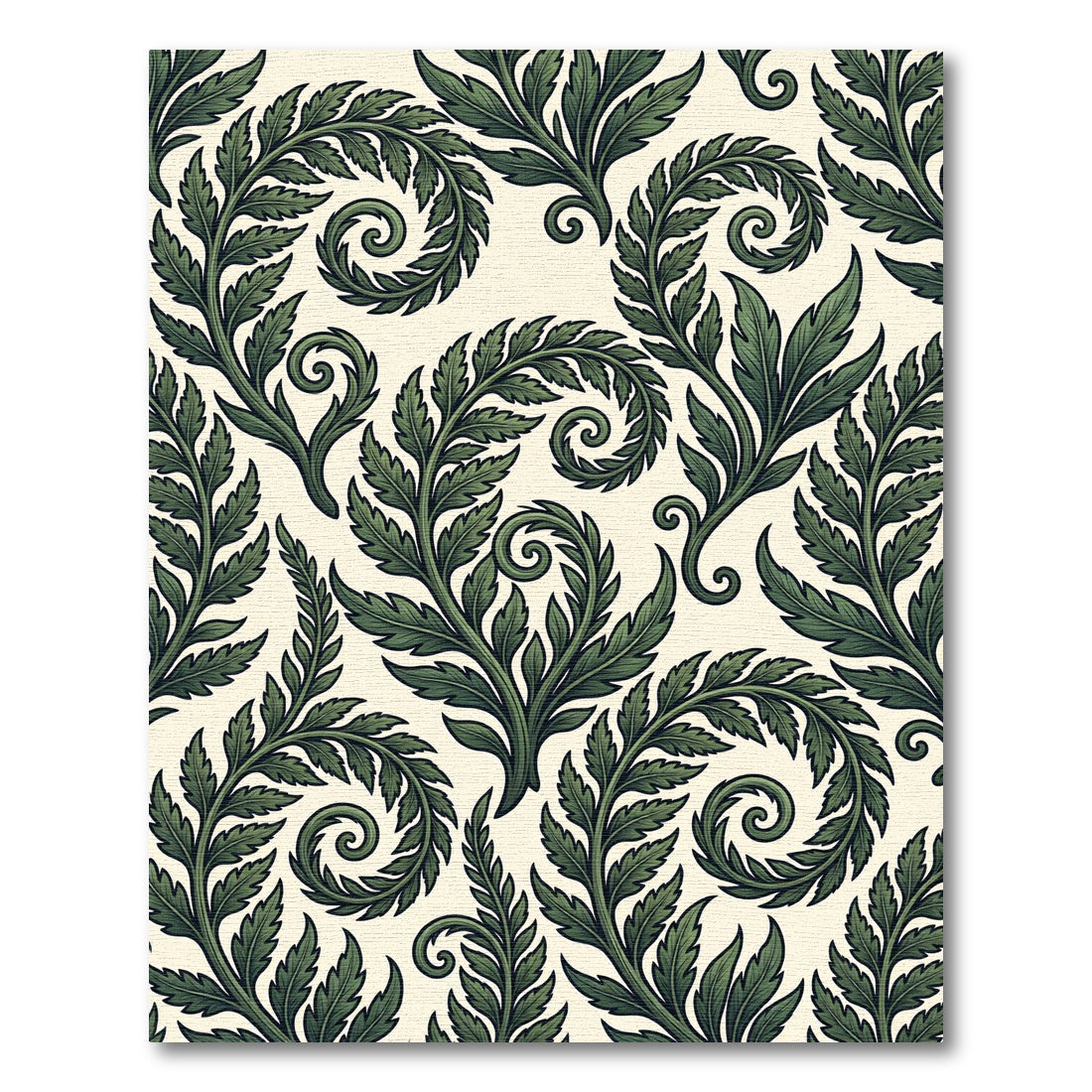 Dark Green Leafy Swirl Composition Rug