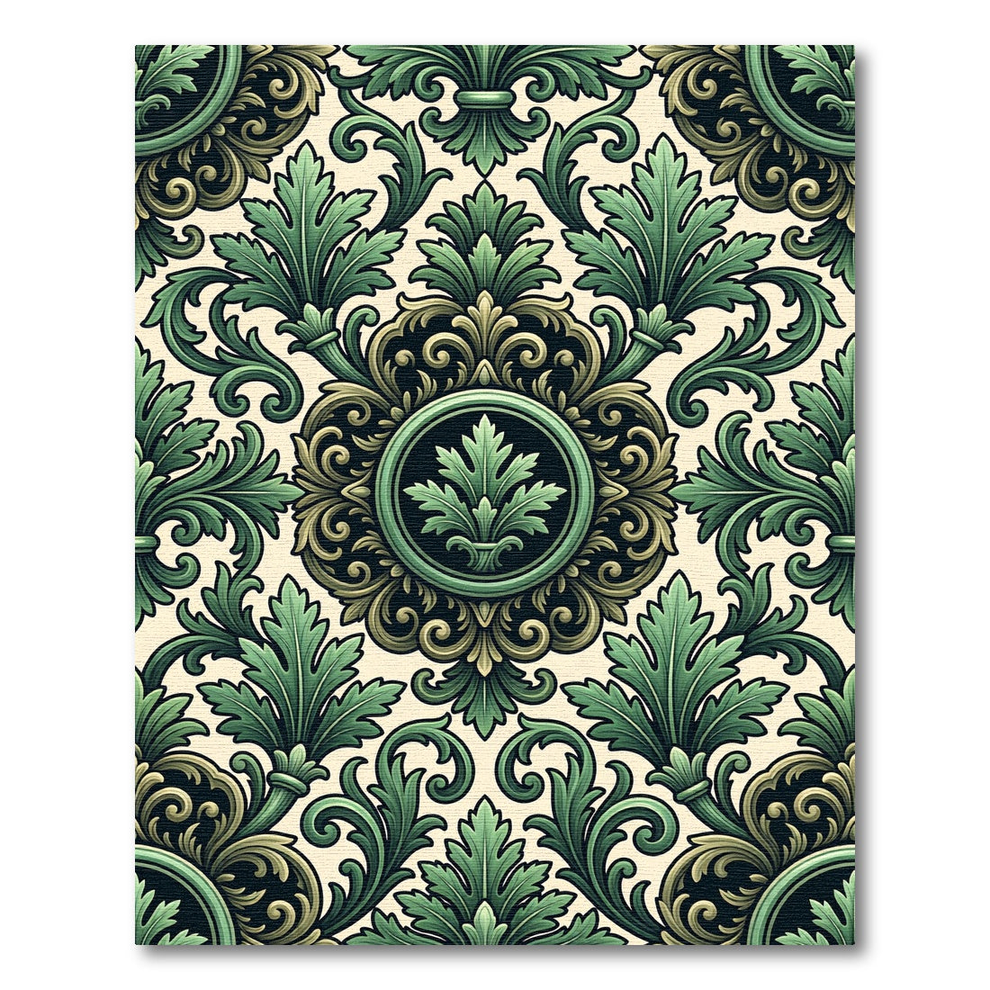 Emerald Baroque Acanthus Leaf Medallion Rug