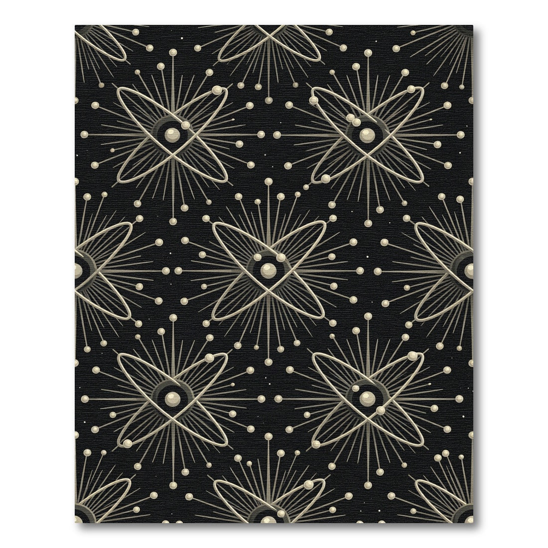 Black Atomic Burst Geometric Rug