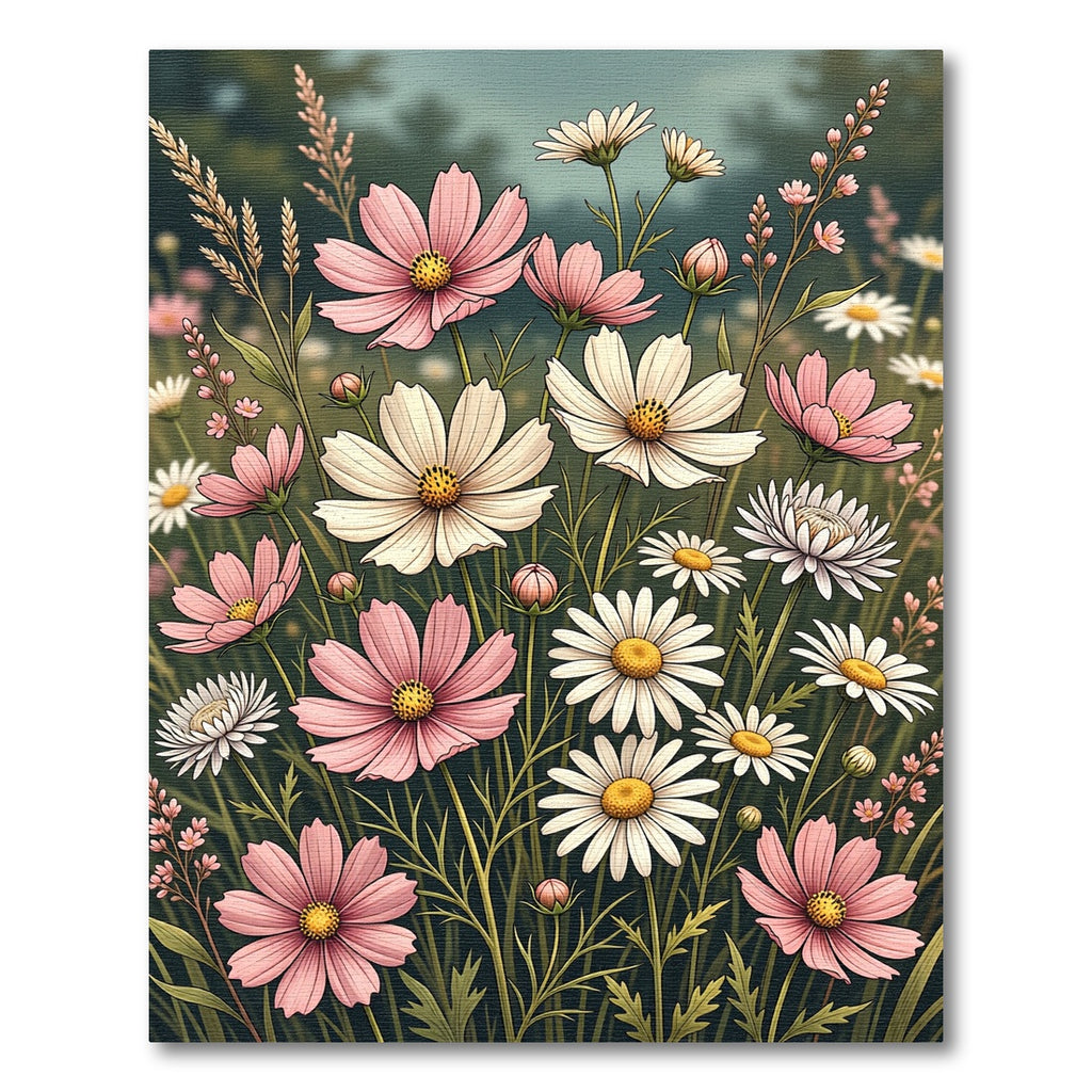 Soft Pastel Cosmos Wildflower Meadow Rug