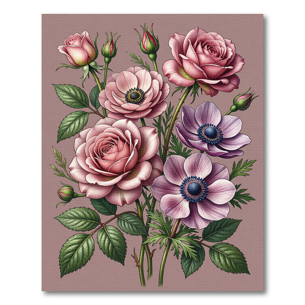 Soft Pink Rose and Anemone Floral Rug