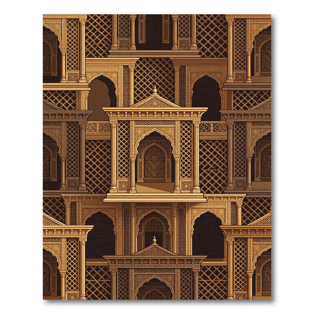 Golden Intricate Architectural Archways Rug