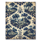 Blue Toile Pastoral Shepherdess Meadow Farmhouse Rug