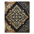 Ornate Damask Gold Black Foliage Area Rug