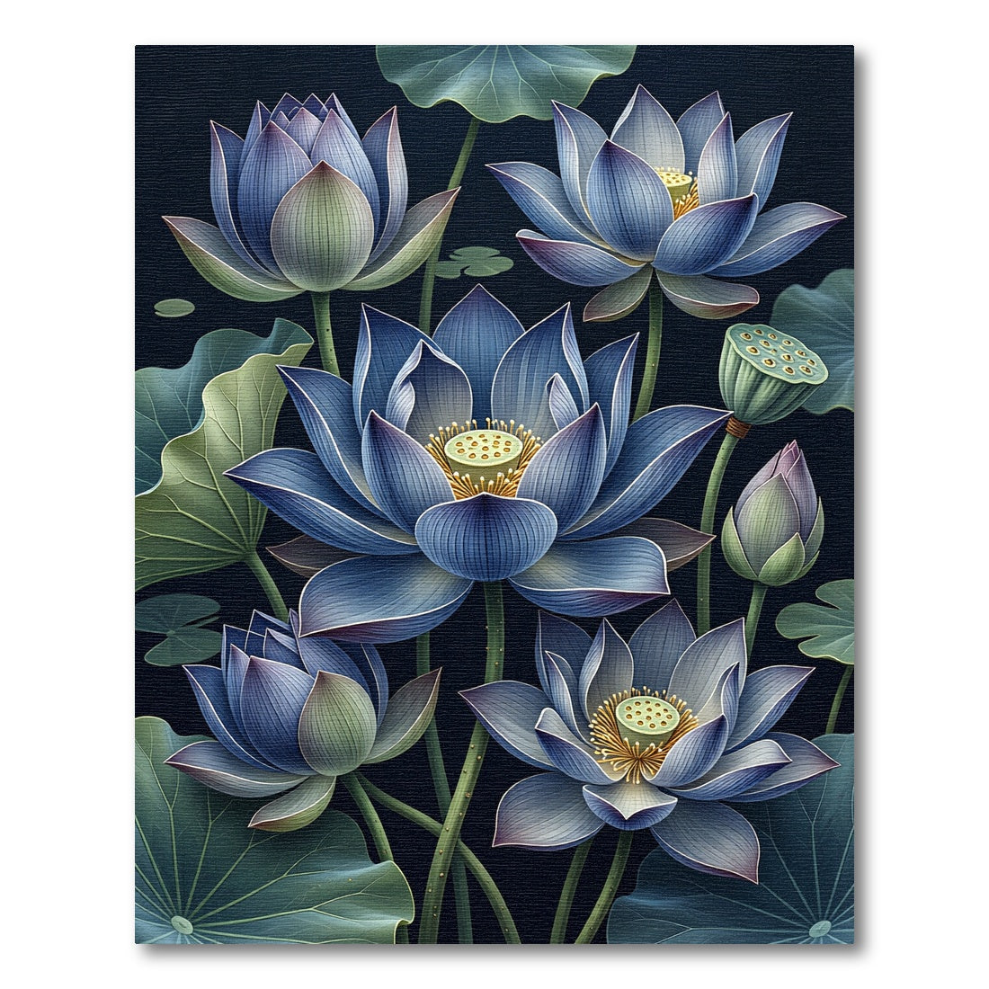 Midnight Blue Lotus Botanical Art Rug