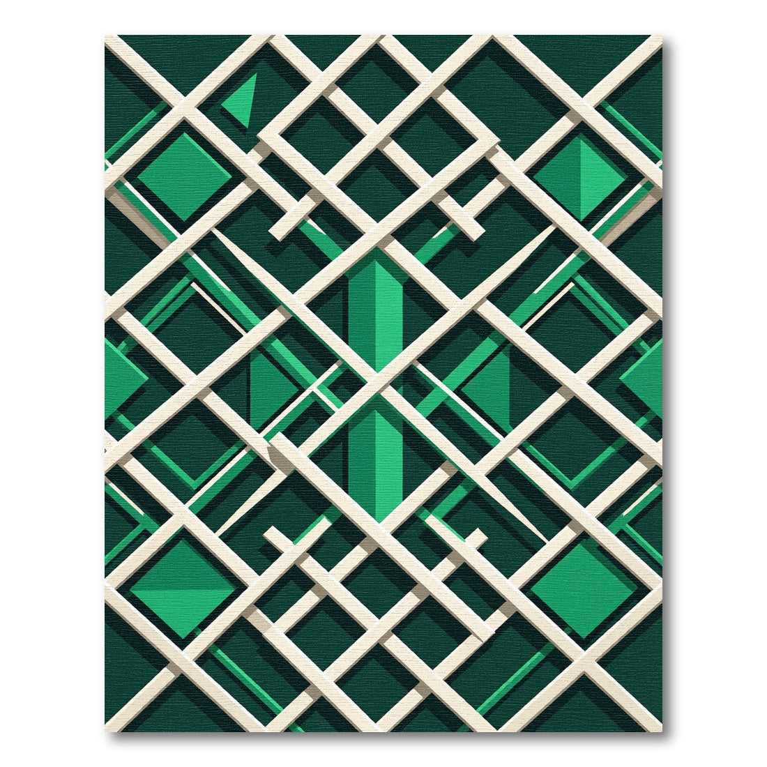Modern Emerald Geometric Lattice Grid Rug