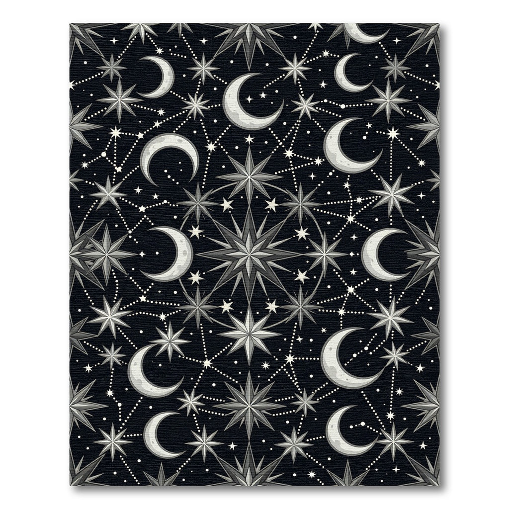 Celestial Monochrome Moon and Star Constellation Rug