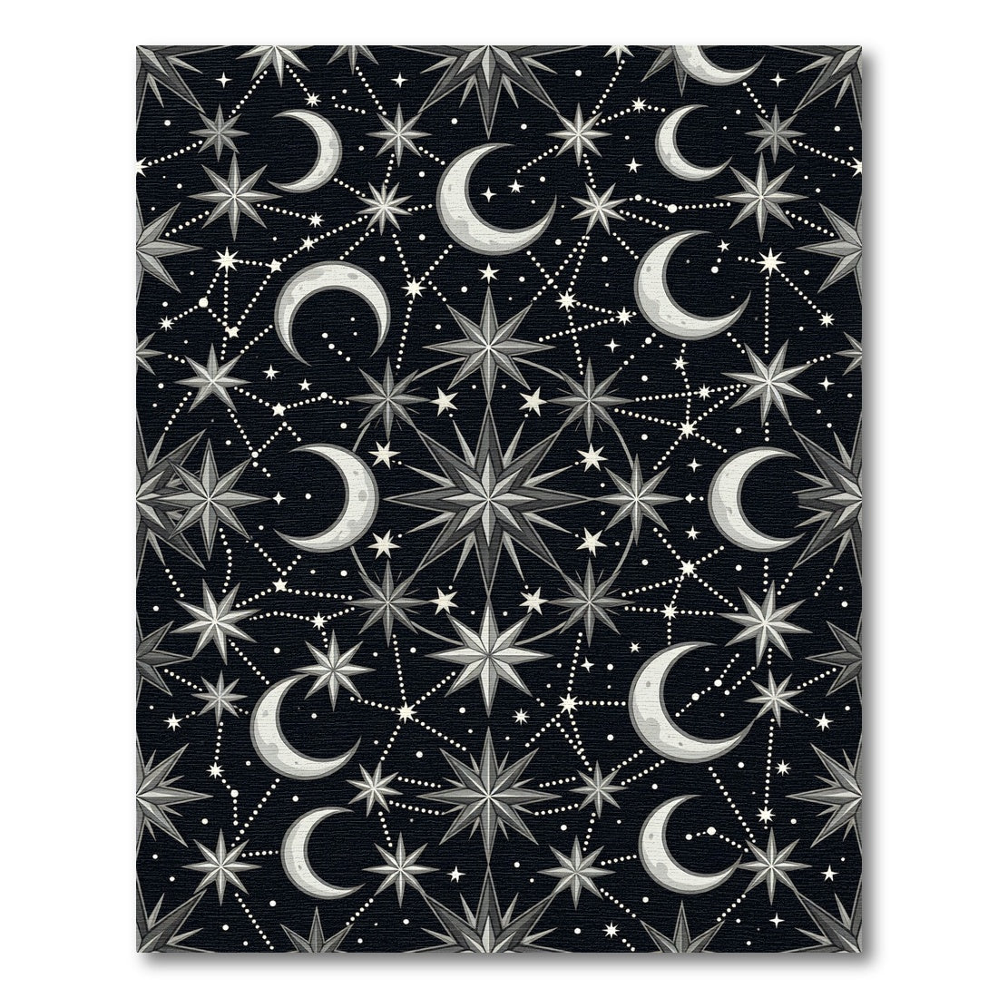 Celestial Monochrome Moon and Star Constellation Rug