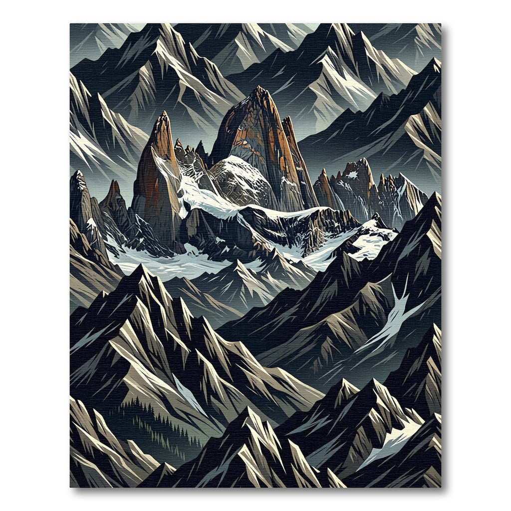 Dramatic Gray Mountain Peaks Rug