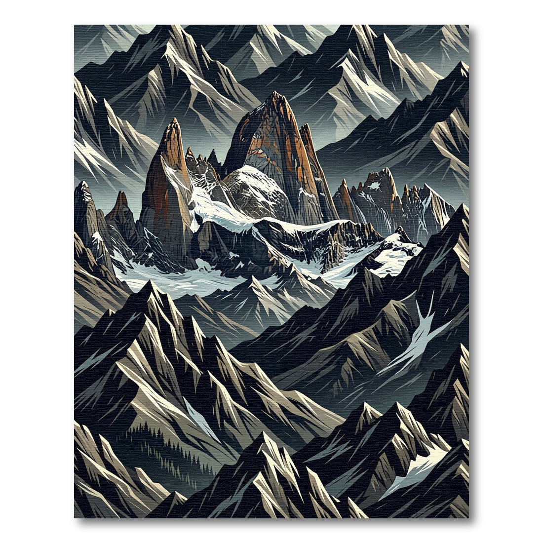 Dramatic Gray Mountain Peaks Rug