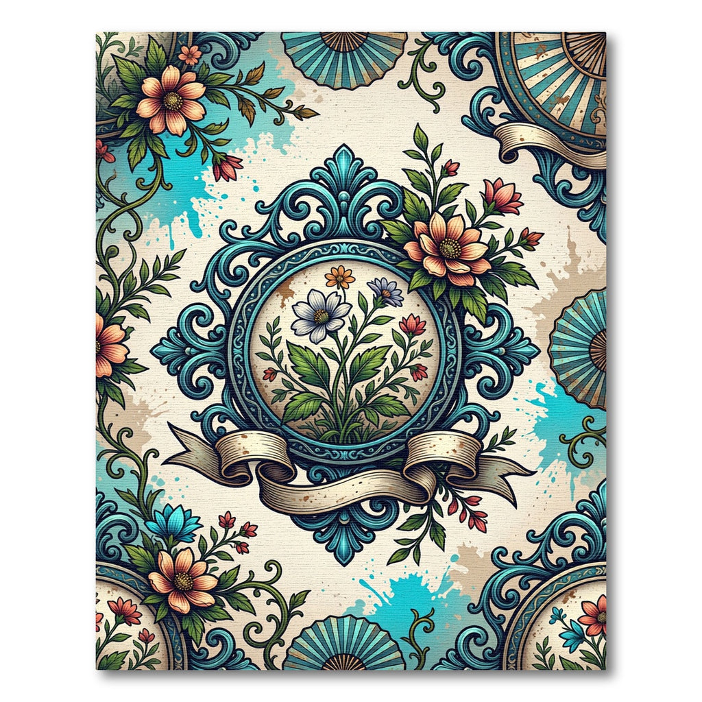 Elegant Teal Floral Baroque Medallion Rug