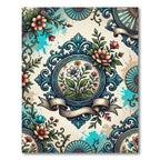 Elegant Teal Floral Baroque Medallion Rug