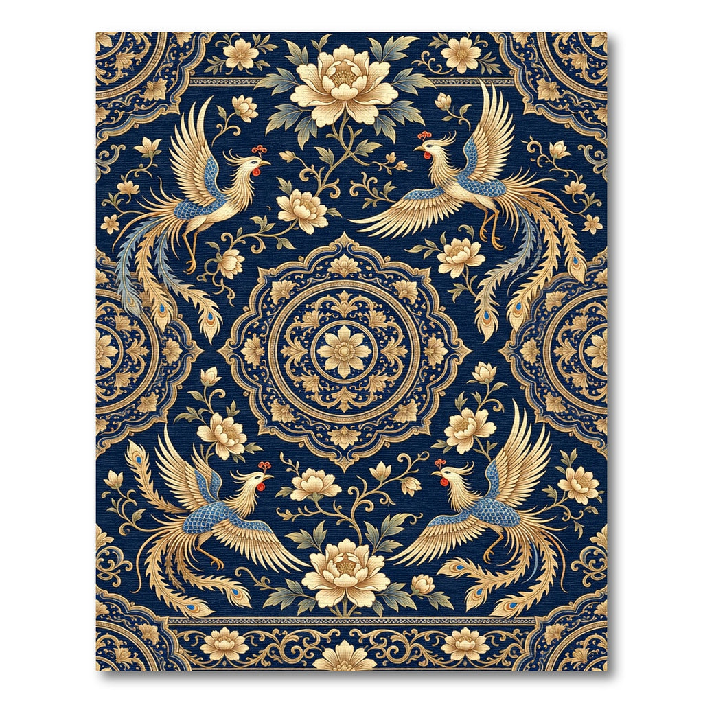 Midnight Blue Phoenix Floral Medallion Rug
