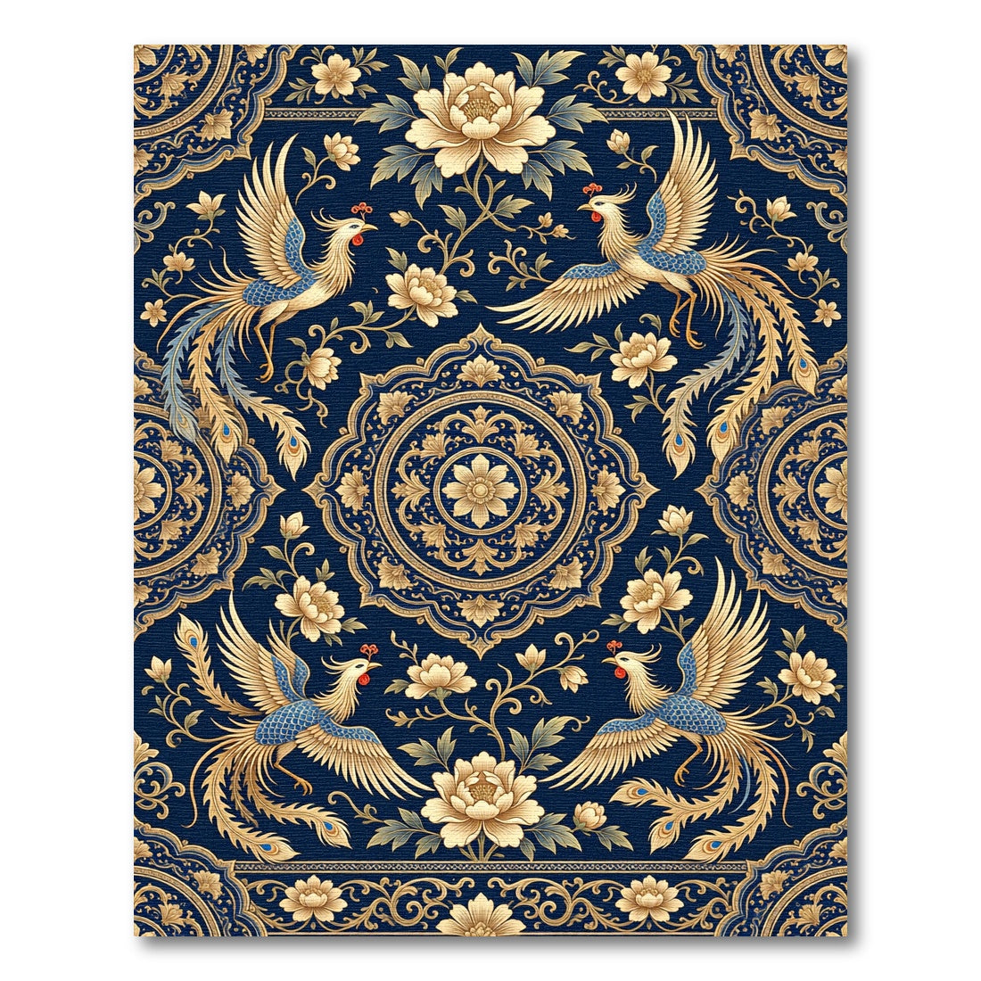 Midnight Blue Phoenix Floral Medallion Rug