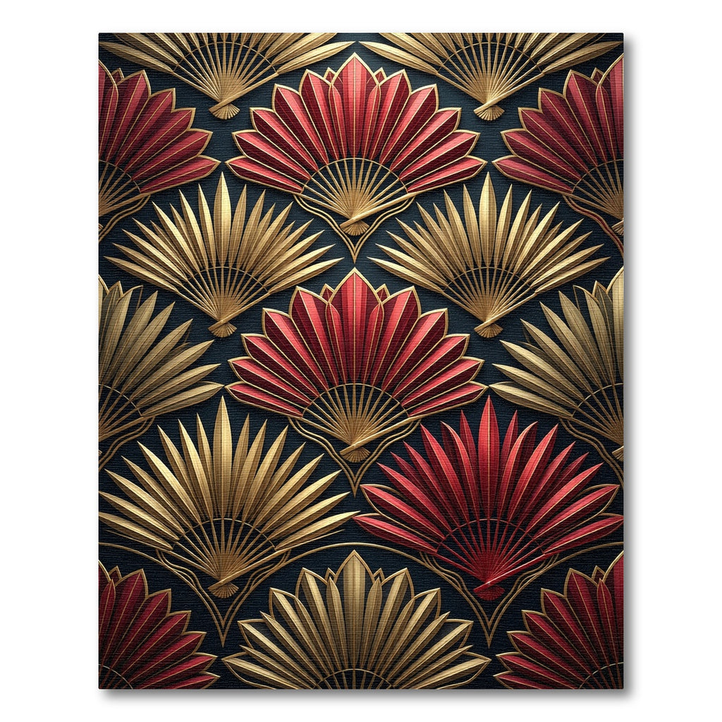 Golden Art Deco Fan Crimson Rug