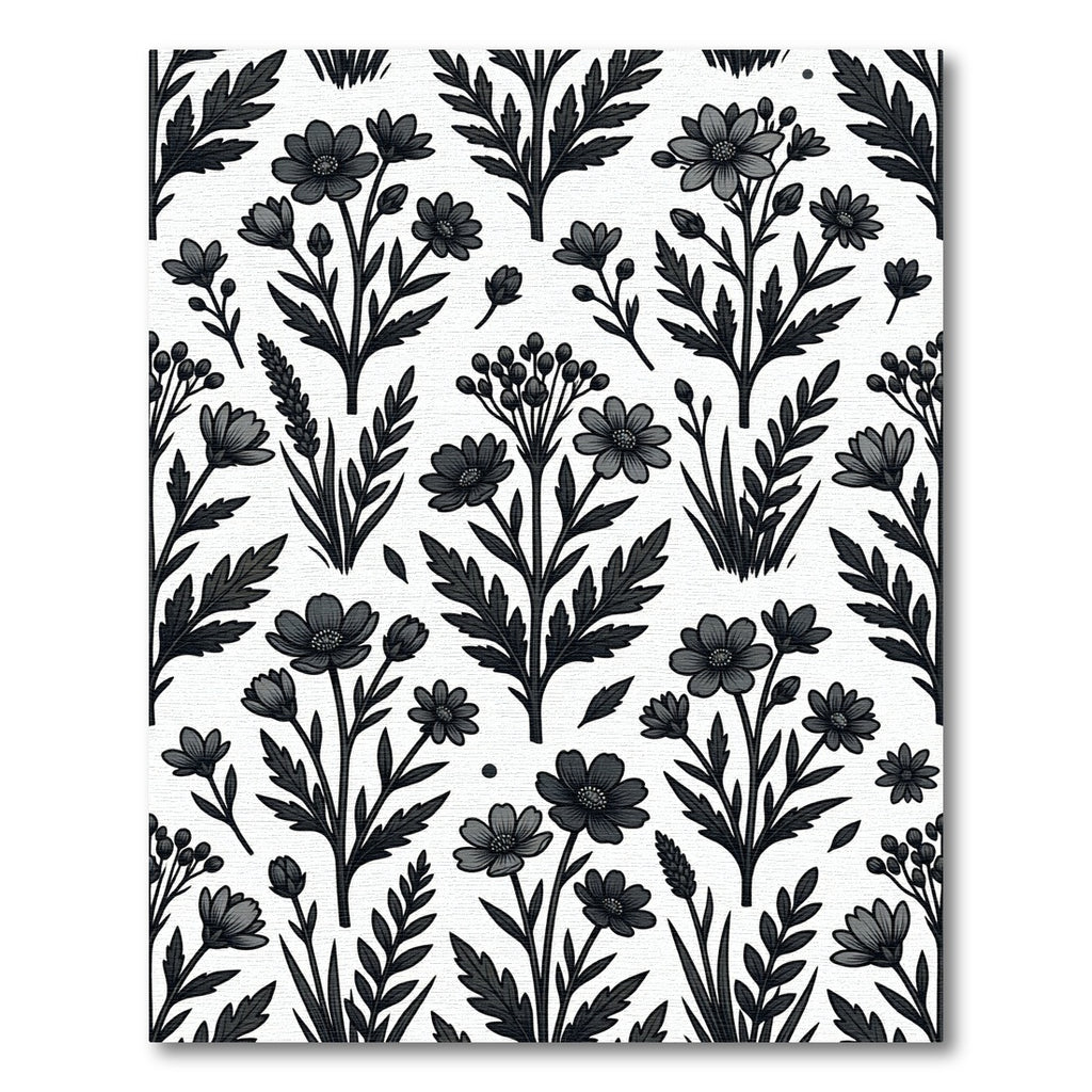 Monochromatic Botanical Floral Illustration Art Rug