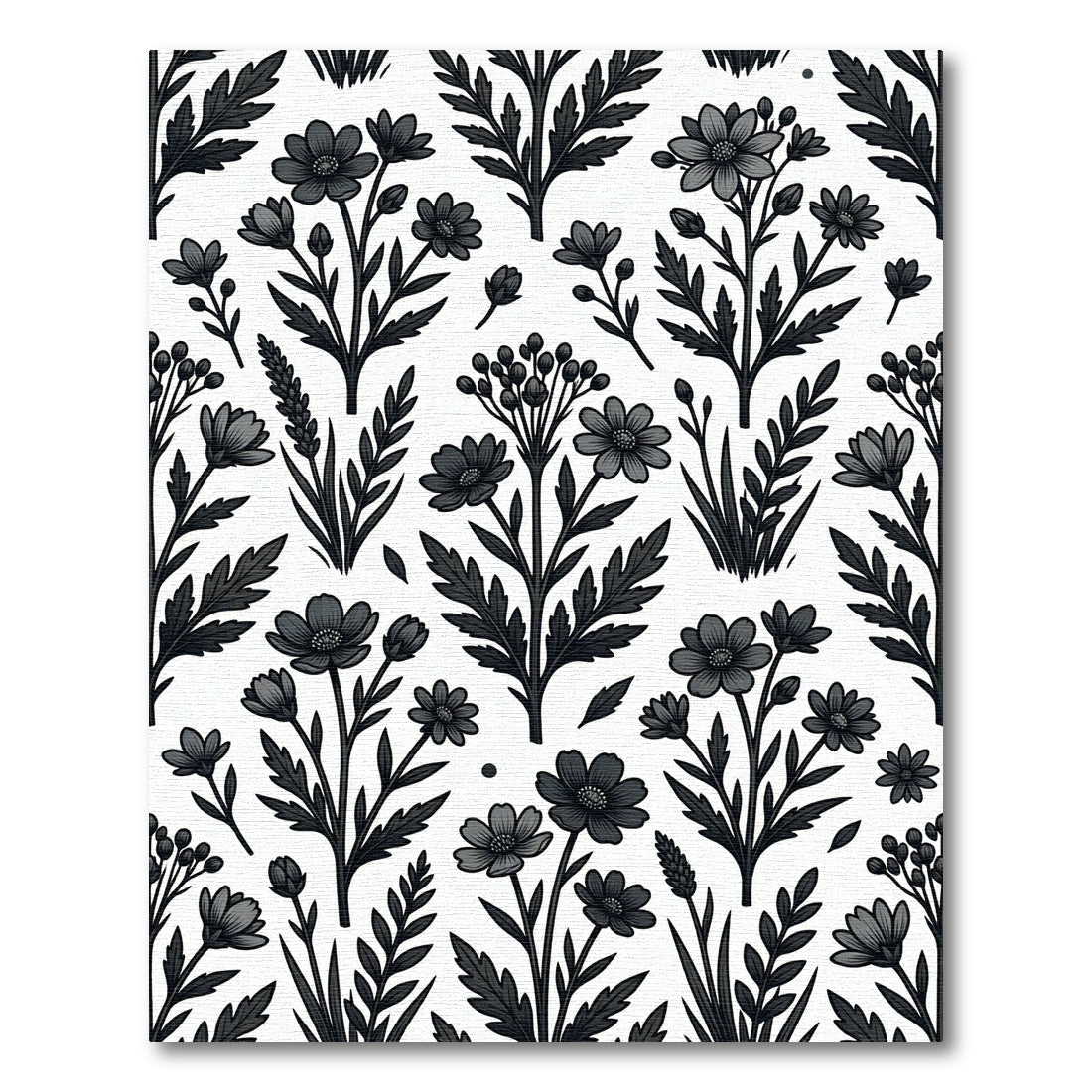 Monochromatic Botanical Floral Illustration Art Rug