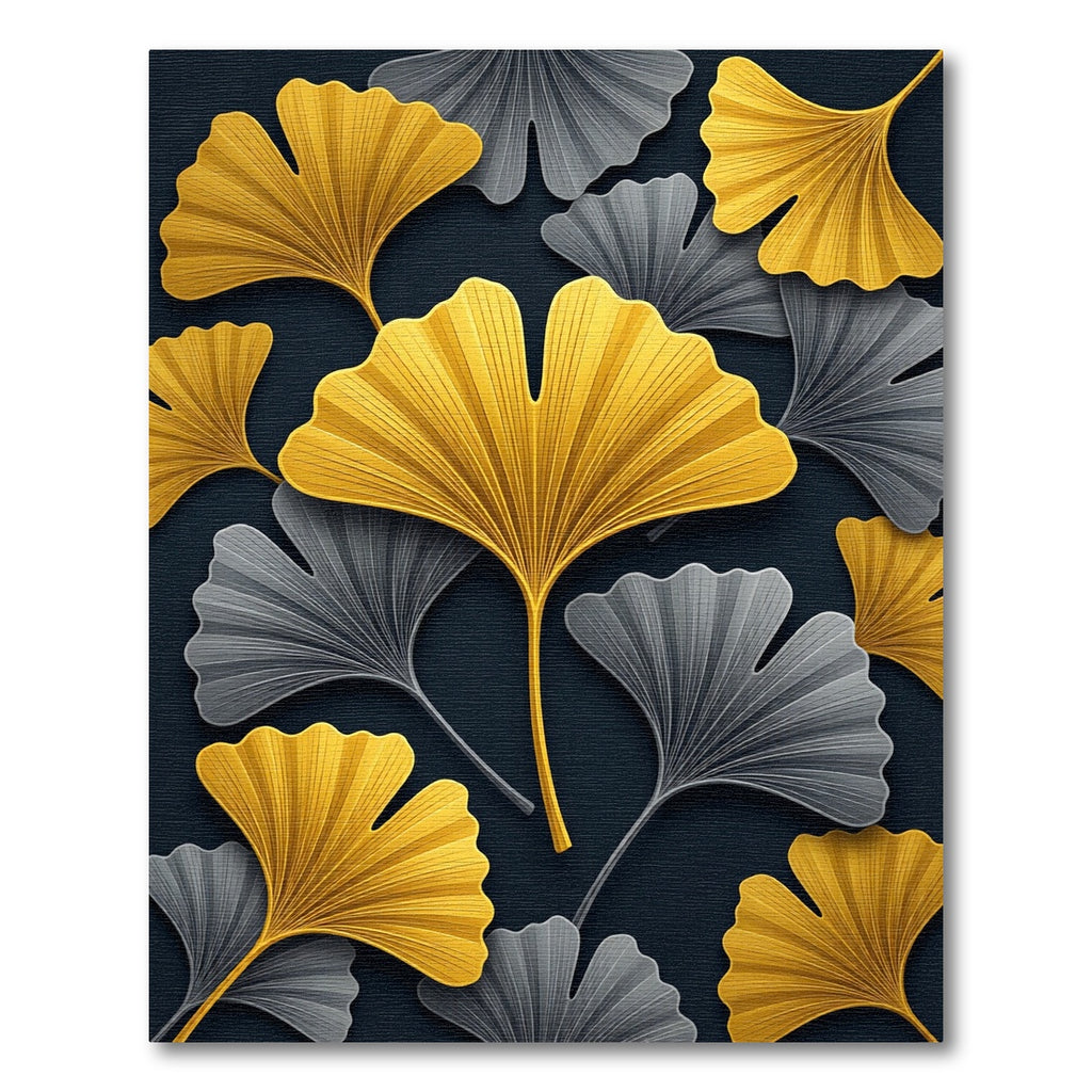 Golden Ginkgo Leaf Black Art Rug