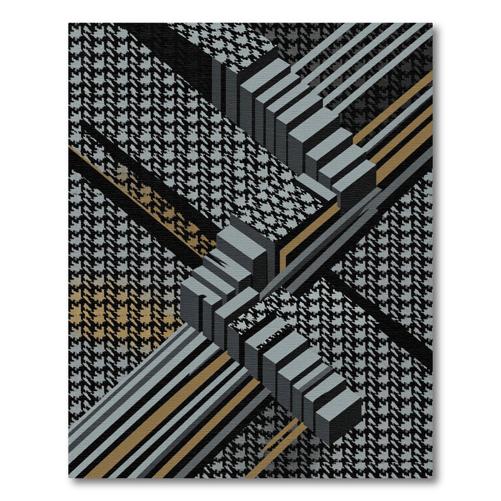 Houndstooth Geometric Abstract Gray Gold Rug