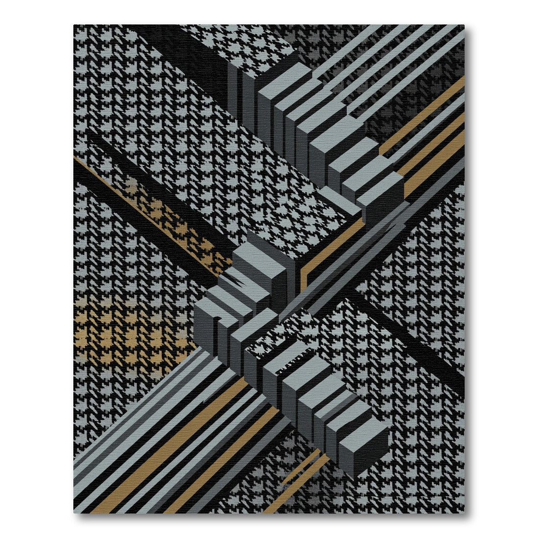 Houndstooth Geometric Abstract Gray Gold Rug
