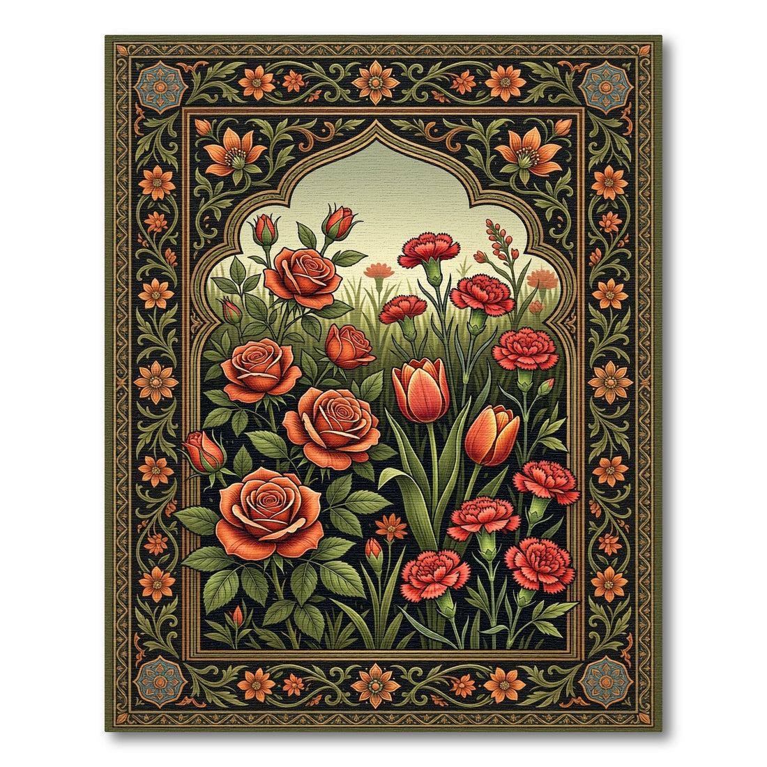 Vibrant Crimson Rose Tulip Garden Rug