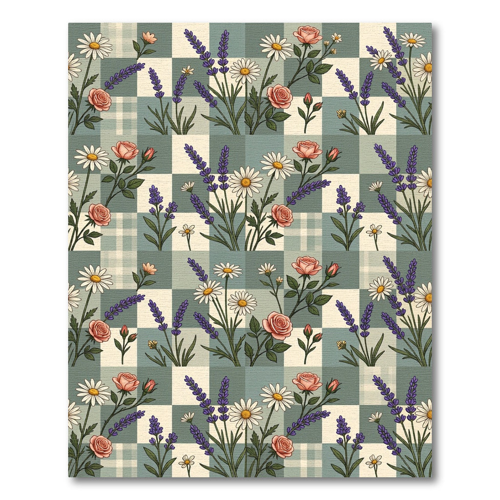 Sage Gingham Rose and Lavender Garden Rug