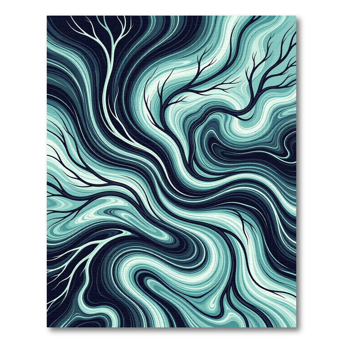 Abstract Teal Fluid Branch Flow Rug
