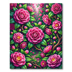 Vibrant Pink Camellia Floral Garden Rug