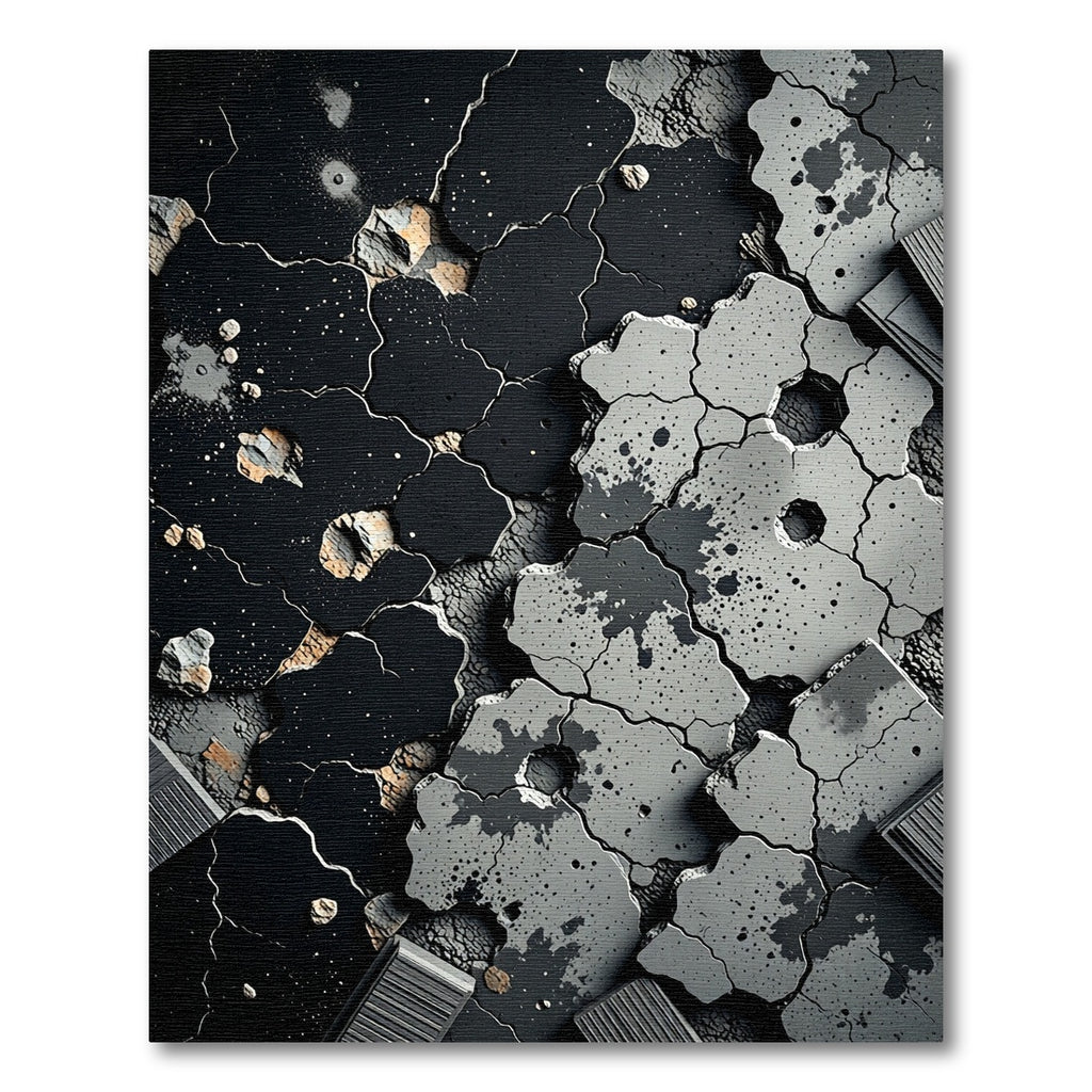 Industrial Black Concrete Cracked Surface Rug