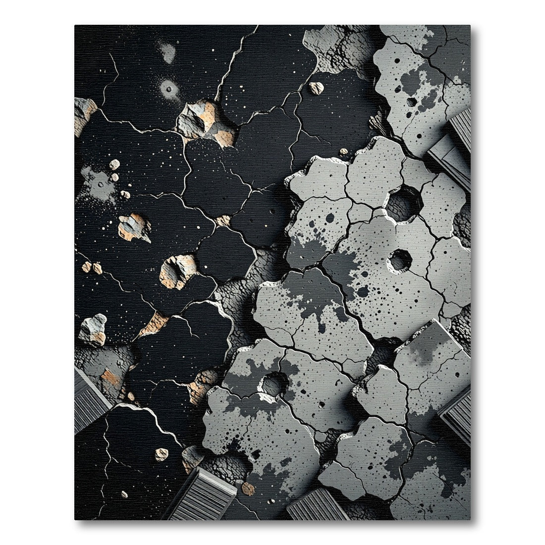 Industrial Black Concrete Cracked Surface Rug