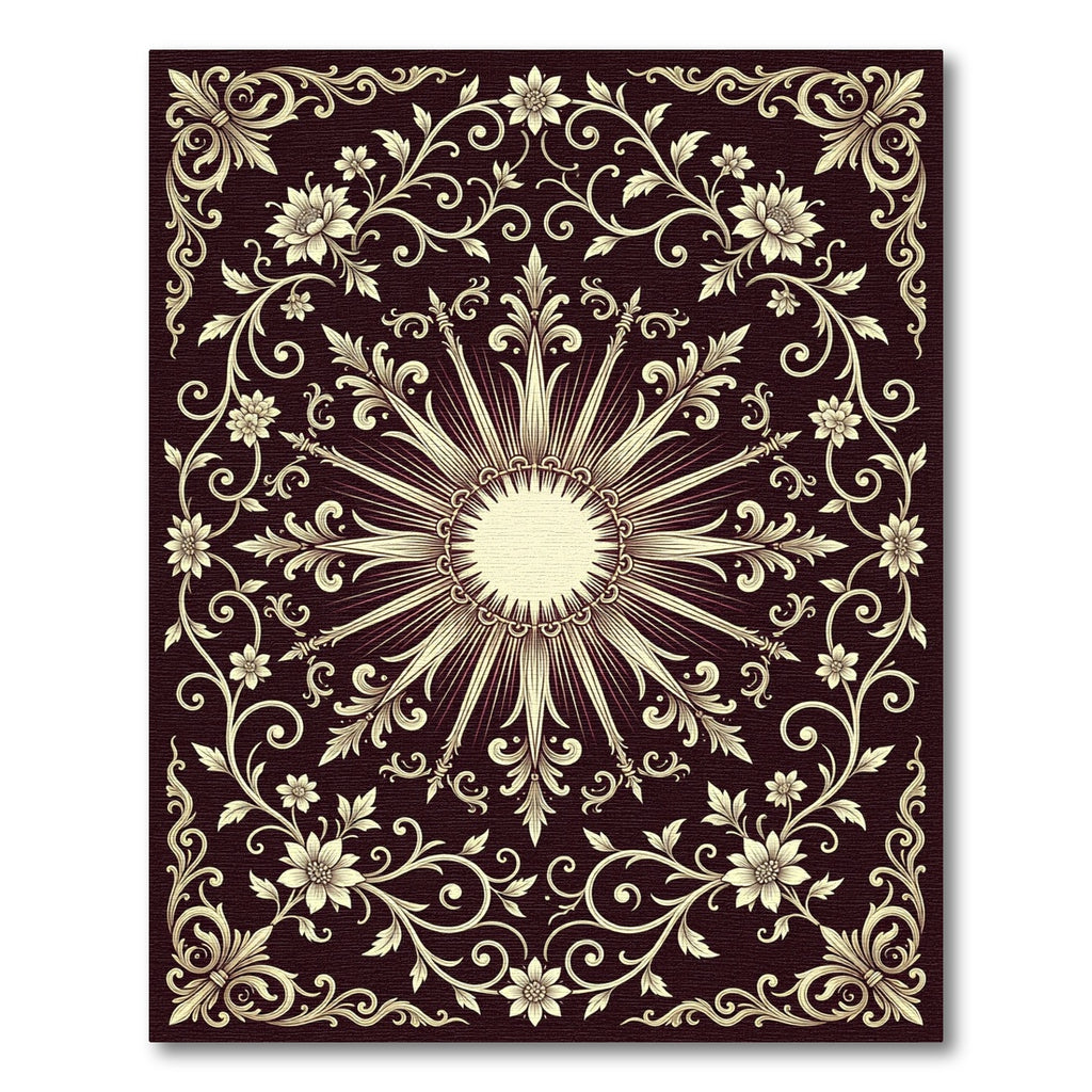 Ornate Ivory Floral Sunburst Medallion Rug