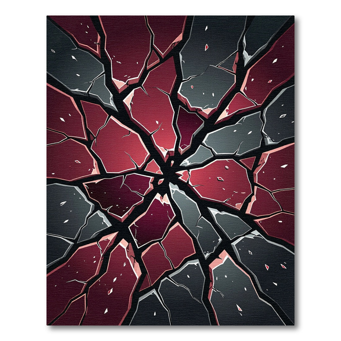Shattered Crimson and Charcoal Angular Fractures Rug
