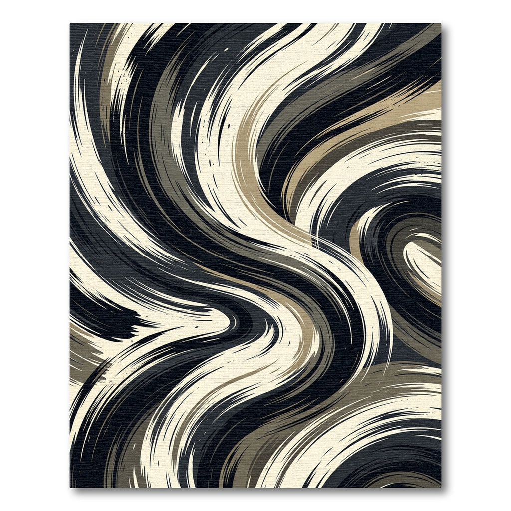 Abstract Swirl Black Beige Brushstrokes Rug