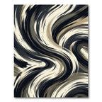 Abstract Swirl Black Beige Brushstrokes Rug
