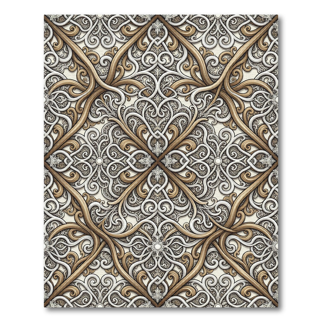 Elegant Gold and Cream Ornate Scroll Rug