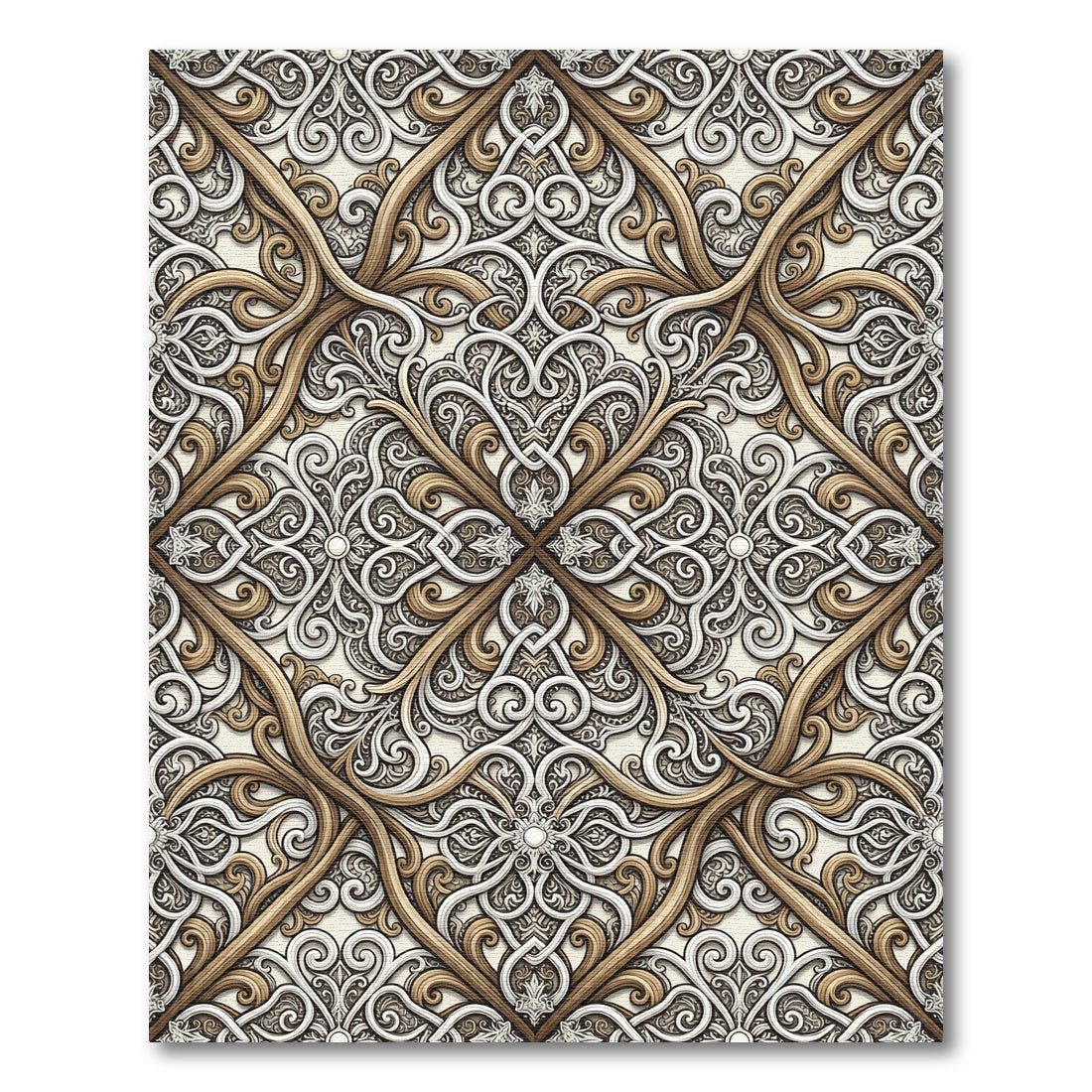Elegant Gold and Cream Ornate Scroll Rug