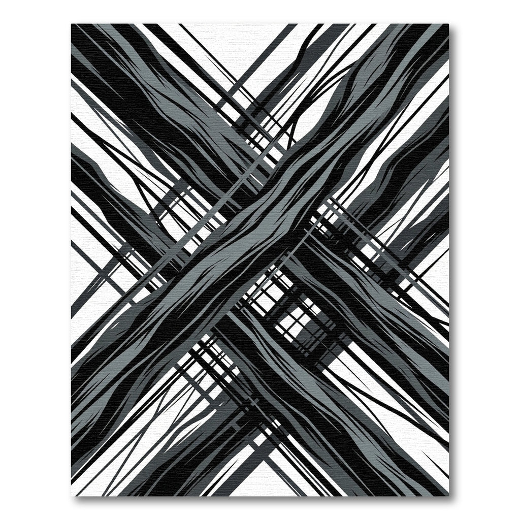 Modern Black and Gray Abstract Crosshatch Rug