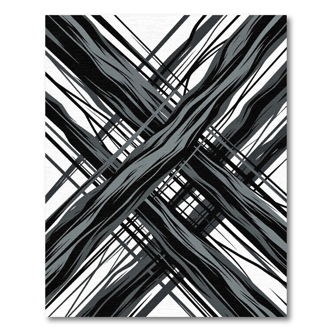Modern Black and Gray Abstract Crosshatch Rug