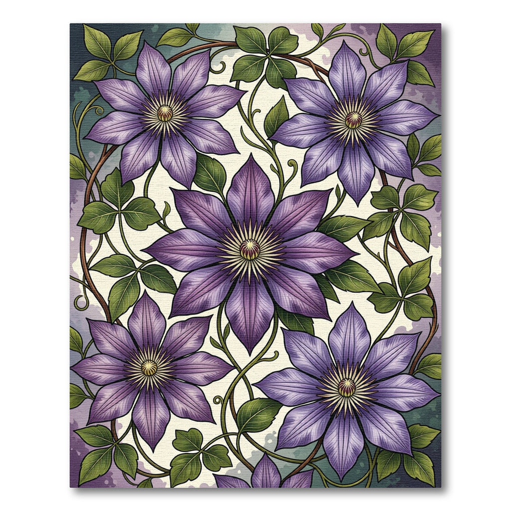 Vivid Purple Clematis Botanical Illustration Rug