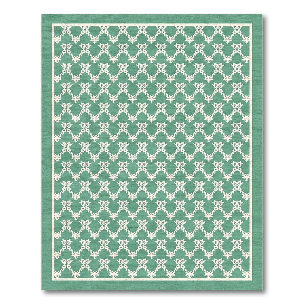 Teal White Repeating Interlocking Ornate Rug