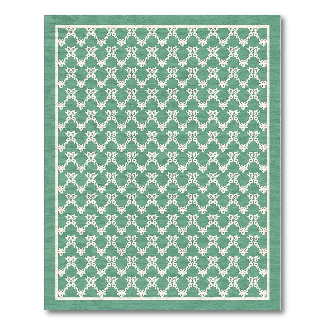 Teal White Repeating Interlocking Ornate Rug